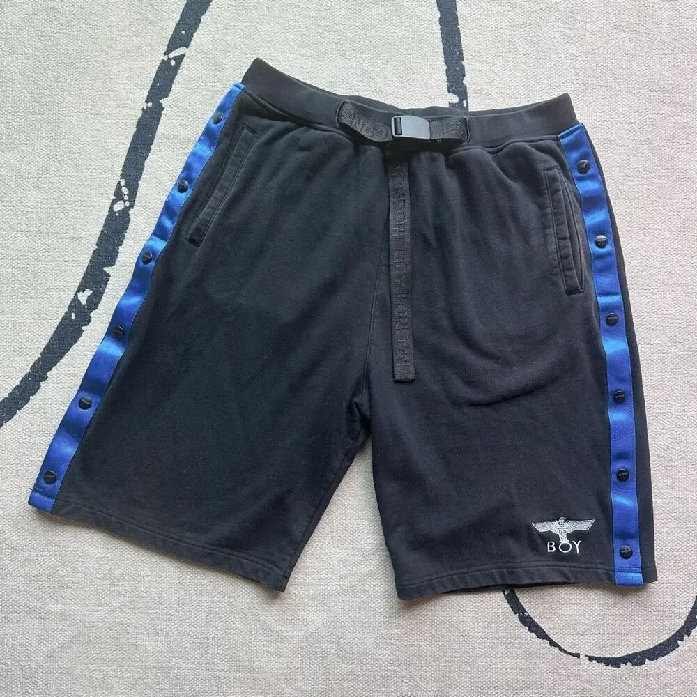 Boy London‎ Black Snap-Button Eagle Tape 100% Cotton Shorts Size L